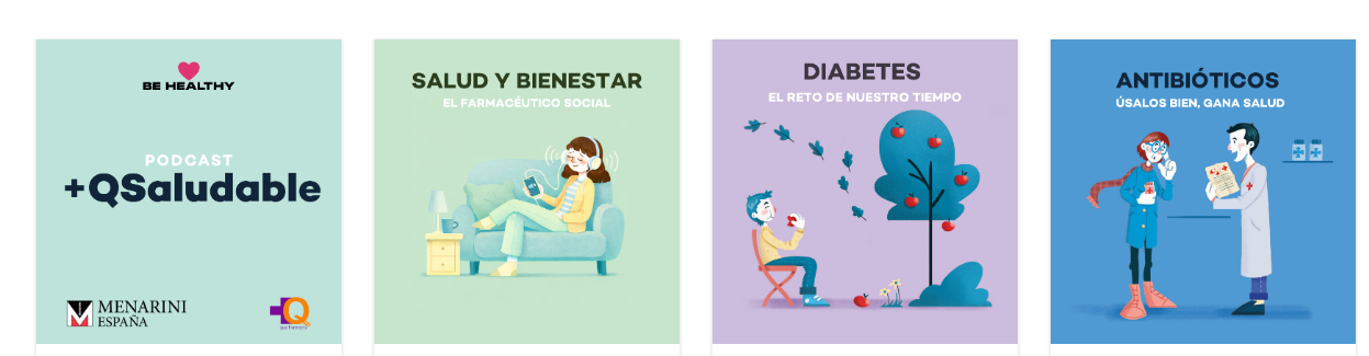 Carteles o banners de Podcasts+Qsaludables-menarini