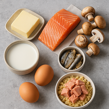 Salmón-huevos-leche-sardinas-champiñones