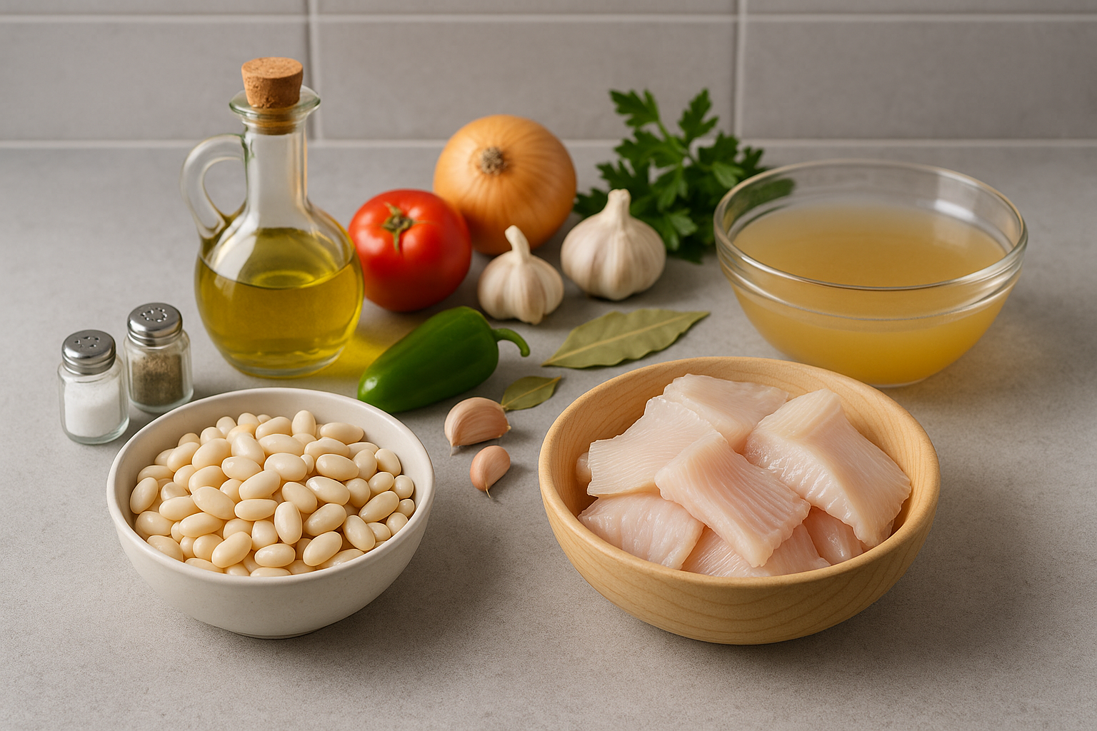 Ingredientes para preparar la receta de Raya con Alubias de Sant Pau. 