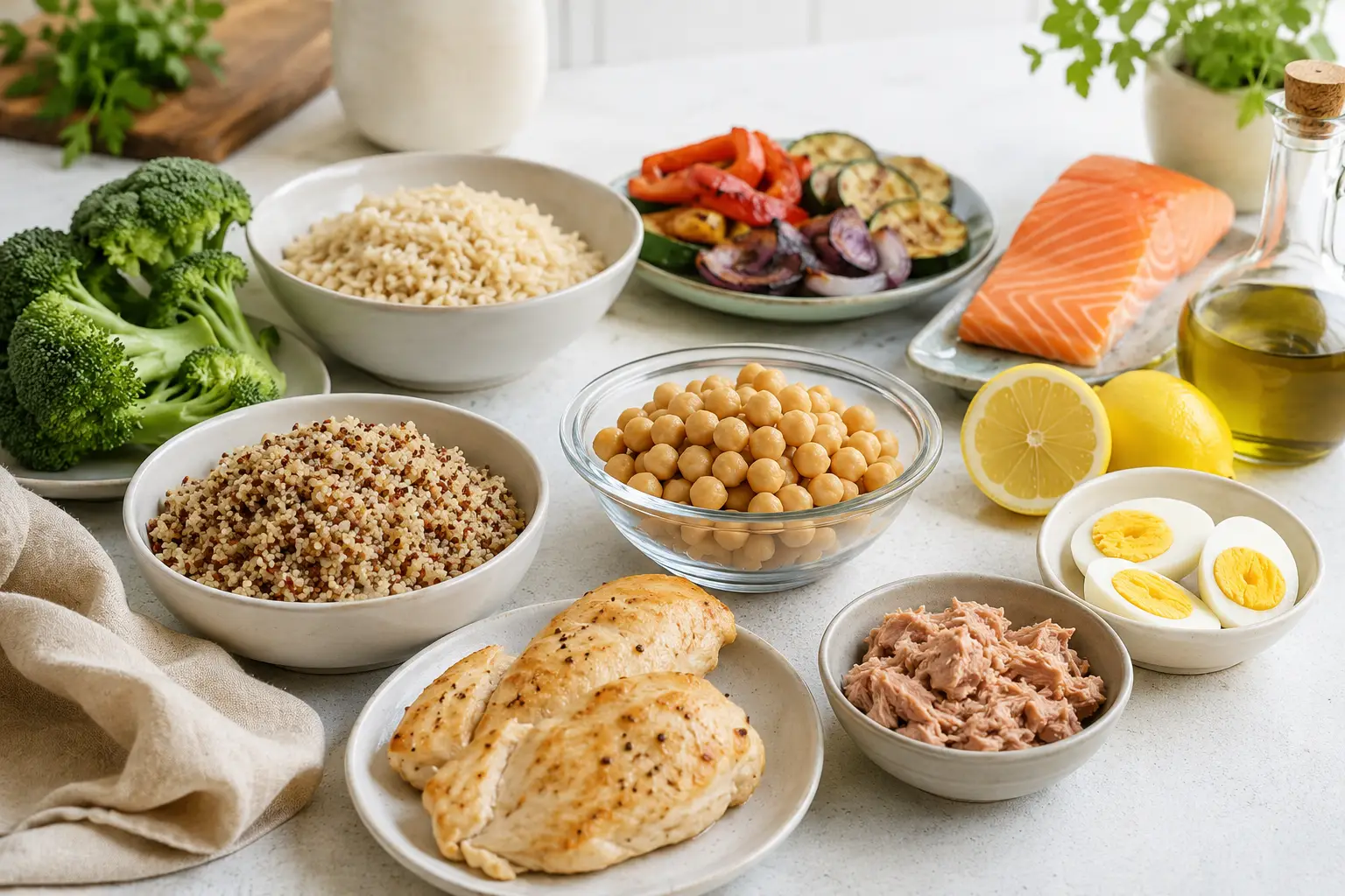 Ingredientes saludables para preparar tuppers equilibrados para personas con diabetes.