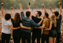 Cantantes-alegres-escenario-cantando-juntos