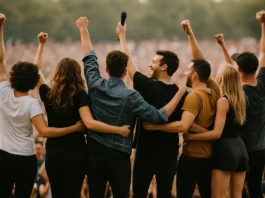 Cantantes-alegres-escenario-cantando-juntos