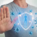 Ilustración realista del sistema inmunológico protegiendo el cuerpo frente a virus en una persona con diabetes, representación de las defensas del organismo