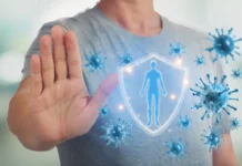 Diabetes y sistema inmunológico: cómo se relacionan y qué implica en tu día a día Ilustración realista del sistema inmunológico protegiendo el cuerpo frente a virus en una persona con diabetes, representación de las defensas del organismo