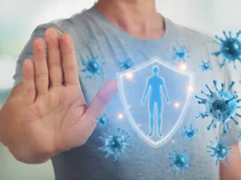 Ilustración realista del sistema inmunológico protegiendo el cuerpo frente a virus en una persona con diabetes, representación de las defensas del organismo