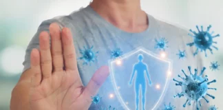 Ilustración realista del sistema inmunológico protegiendo el cuerpo frente a virus en una persona con diabetes, representación de las defensas del organismo