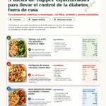 Infografía del Magazine Soluciones para la Diabetes con 3 ideas de tupper equilibradas para llevar el control de la diabetes fuera de casa: quinoa con pollo a la plancha y brócoli al vapor, garbanzos con atún y huevo duro, y arroz integral con salmón y verduras asadas, con ingredientes, aporte nutricional y consejo de conservación en verano.
